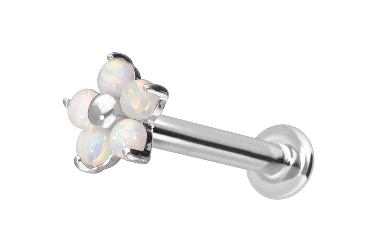 14 Karat Gold Labret Piercing mit Innengewinde BLUME + 5 SYNTHETISCHE OPALE